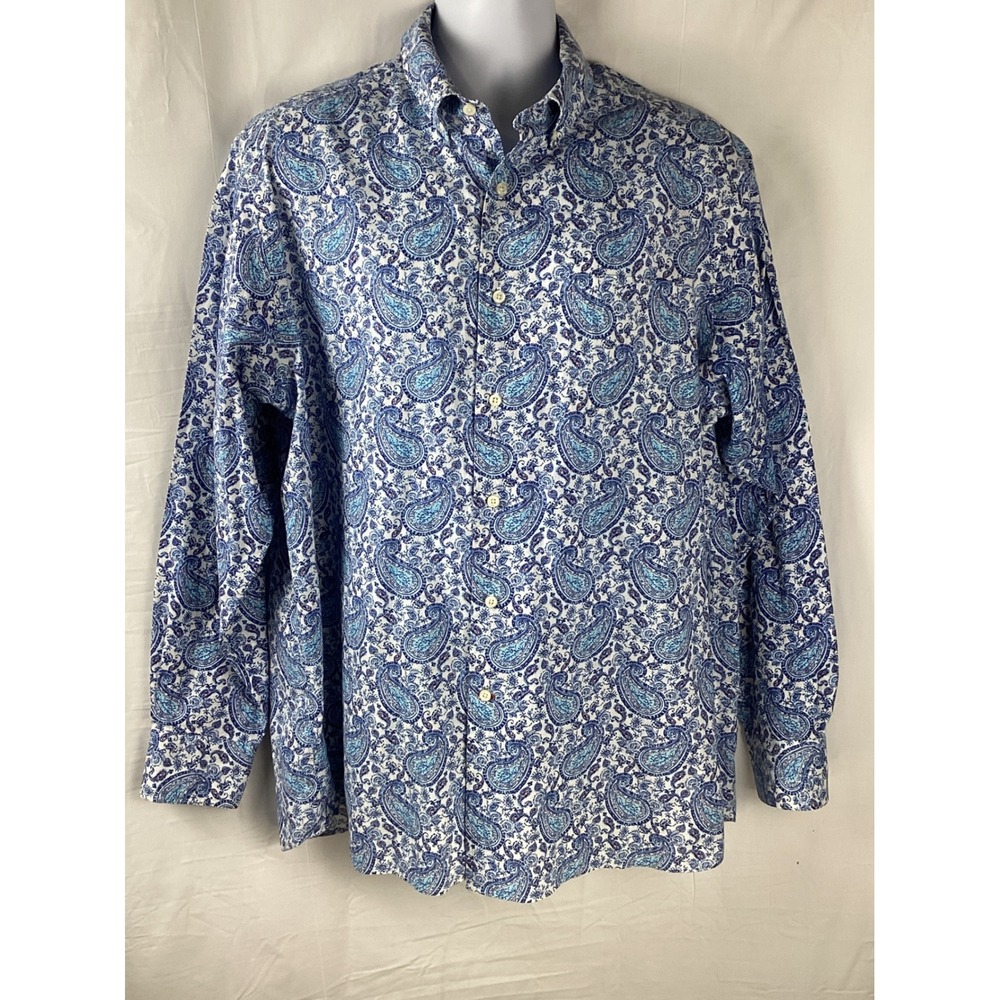 Cremieux Classics Button Down Shirt Mens XL Blue Paisley Long Sleeve